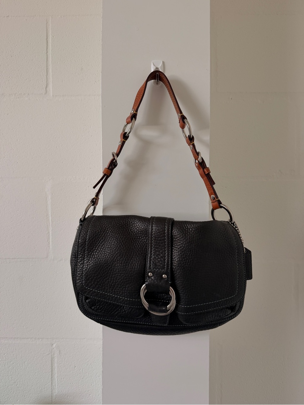COACH Vintage Y2K Pebbled Leather Chelsea Flap Shoulder Bag Purse Teal Stitching